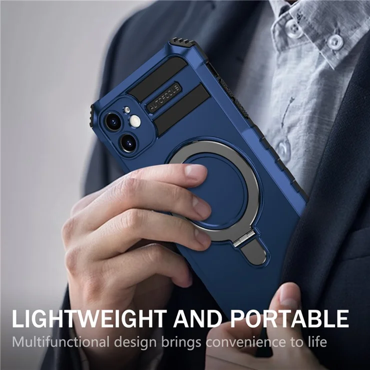 For iPhone 11 Case Kickstand PC+TPU Phone Cover Compatible with MagSafe - Blue