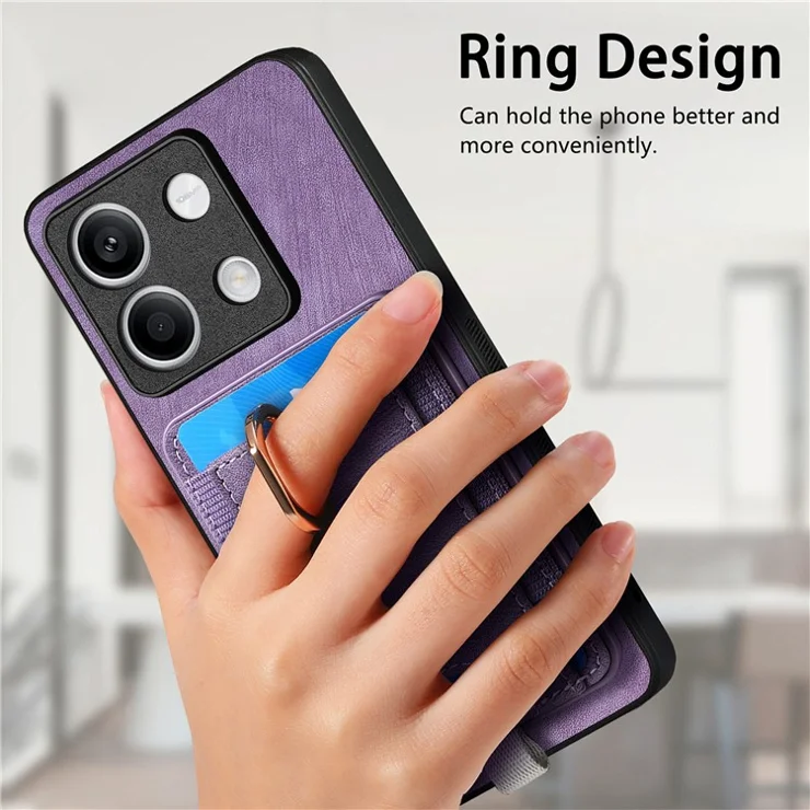 D7 For Xiaomi Redmi Note 13 5G Case Ring Holder PU Leather 2-in-1 Detachable Back Cover - Purple