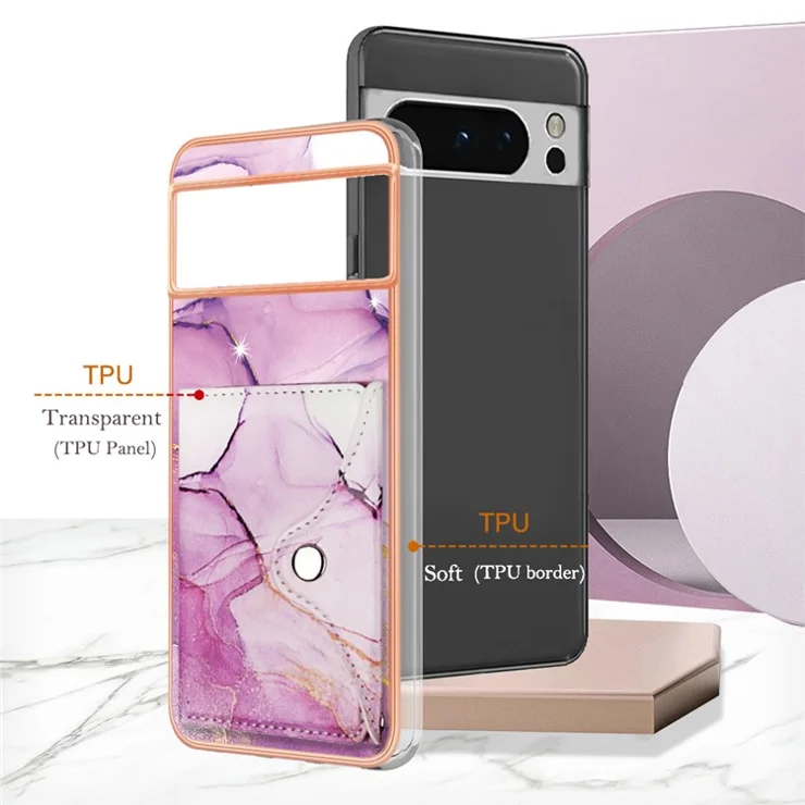 YB Leather Coating Series-9 for Google Pixel 8 Pro Case Card Holder Kickstand Leather Back Cover - 001 Purple