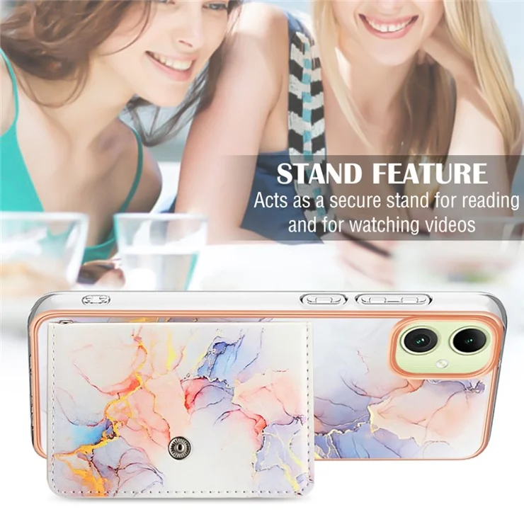YB Leather Coating Series-9 for Samsung Galaxy A05 4G Case PU Leather+TPU Phone Cover with Card Bag - 004 Marble White