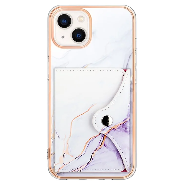 YB Leather Coating Series-9 for iPhone 14 Plus IMD Case Card Slot PU+TPU Phone Shell with Kickstand - 006 White Purple