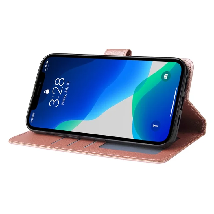 For iPhone 13 Pro Case Wallet PU Leather Flip Protective Phone Cover - Rose Gold