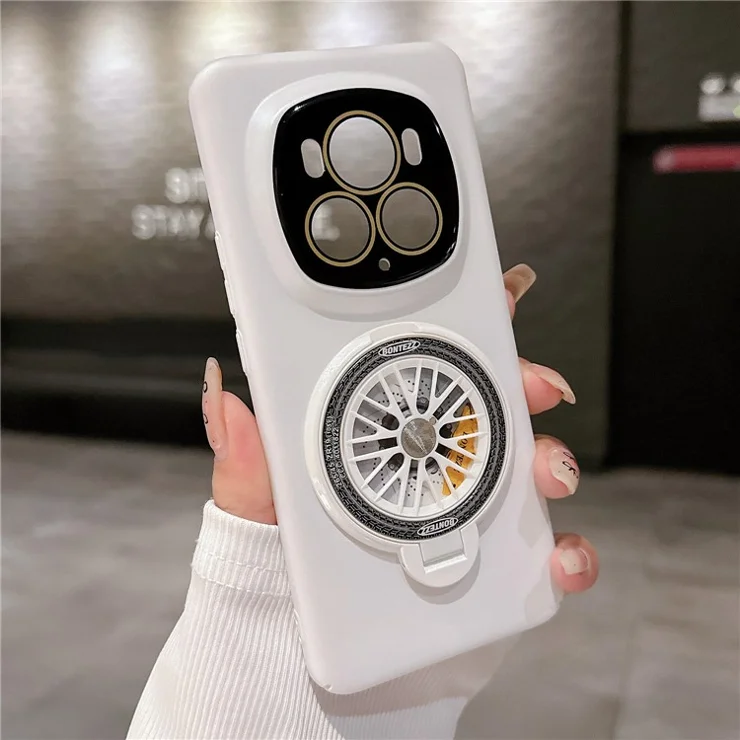 For Honor Magic6 Pro 5G Magnetic Phone Case Rubberized Hard PC Kickstand Cover - White