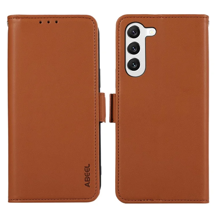 ABEEL For Samsung Galaxy S22+ 5G Soft PU Leather Wallet Phone Stand Case RFID Blocking Phone Shell - Brown