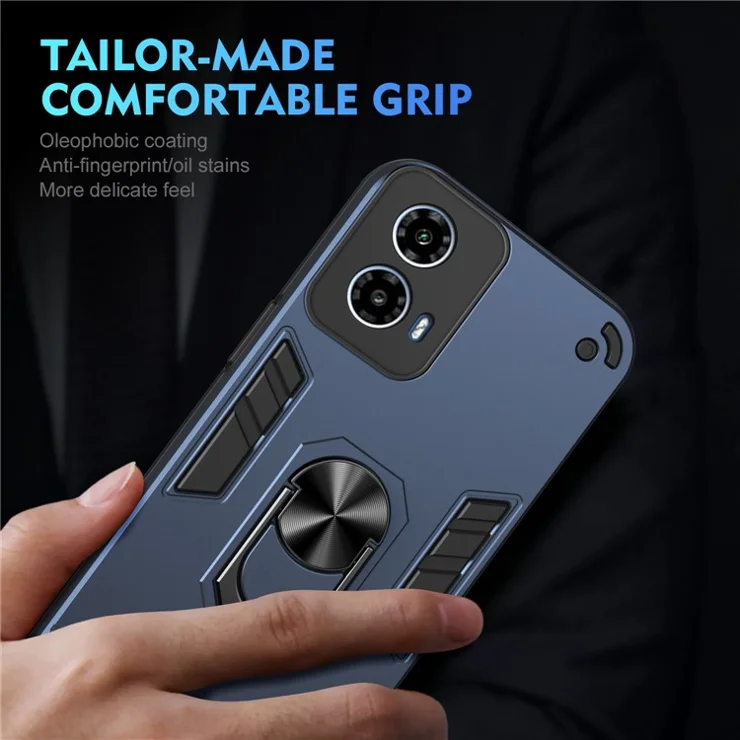 For Motorola Moto G45 5G / G34 5G Case Kickstand Hybrid PC+TPU Phone Cover with Car Mount Metal Sheet - Blue