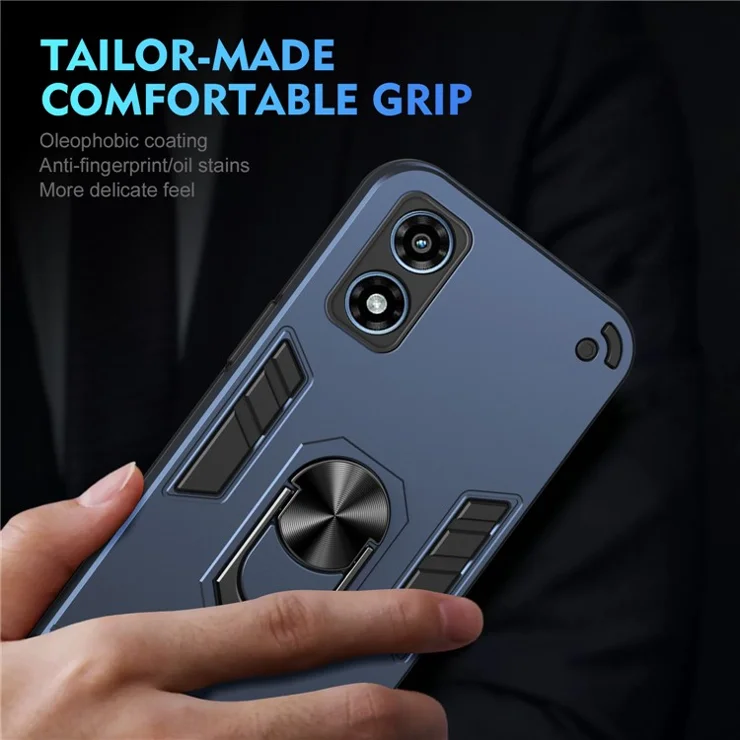 For Motorola Moto G Play (2024) 4G Case Dual Layer Hybrid PC+TPU Kickstand Phone Cover - Blue