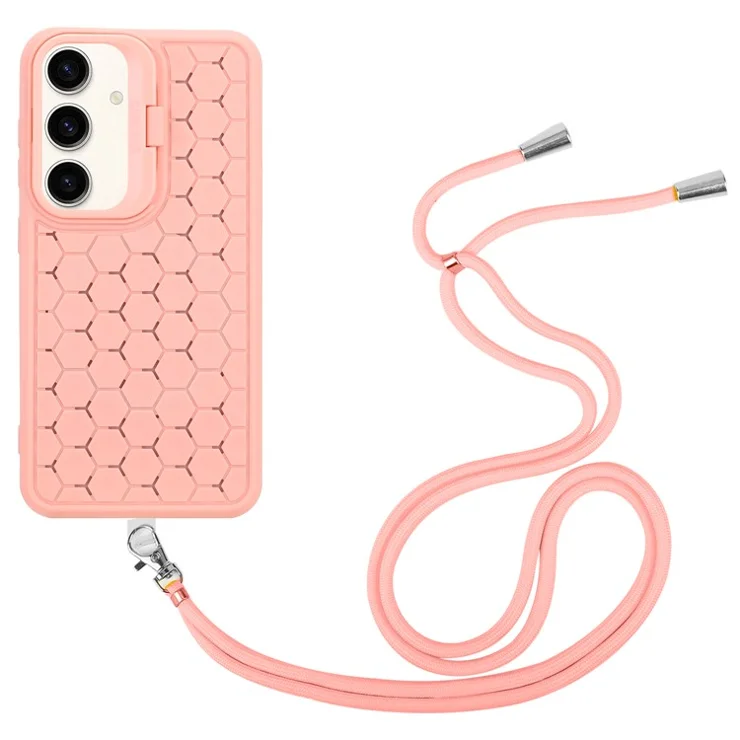 For Samsung Galaxy A55 5G Case Kickstand Magnetic TPU Phone Cover with Lanyard Heat Dissipation - Pink