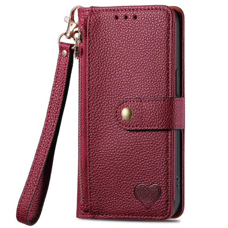 For Xiaomi Redmi A3 / Poco C61 4G Case RFID Blocking Zipper Wallet Leather Flip Phone Cover - Wine Red