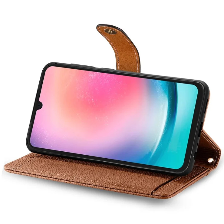 For Samsung Galaxy A24 4G (162.1 x 77.6 x 8.3mm) Leather Case RFID Blocking Zipper Wallet Phone Shell - Brown