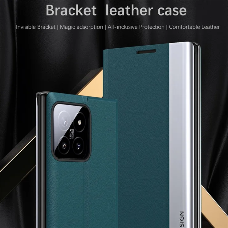 For Xiaomi 14 Case Nano Adsorption PU Leather Stand Phone Cover - Sapphire