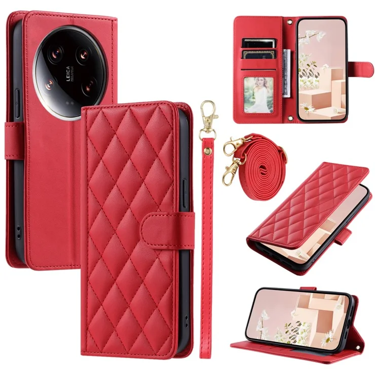 For Xiaomi 14 Ultra Wallet Case PU Leather Flip Stand View Phone Cover - Red