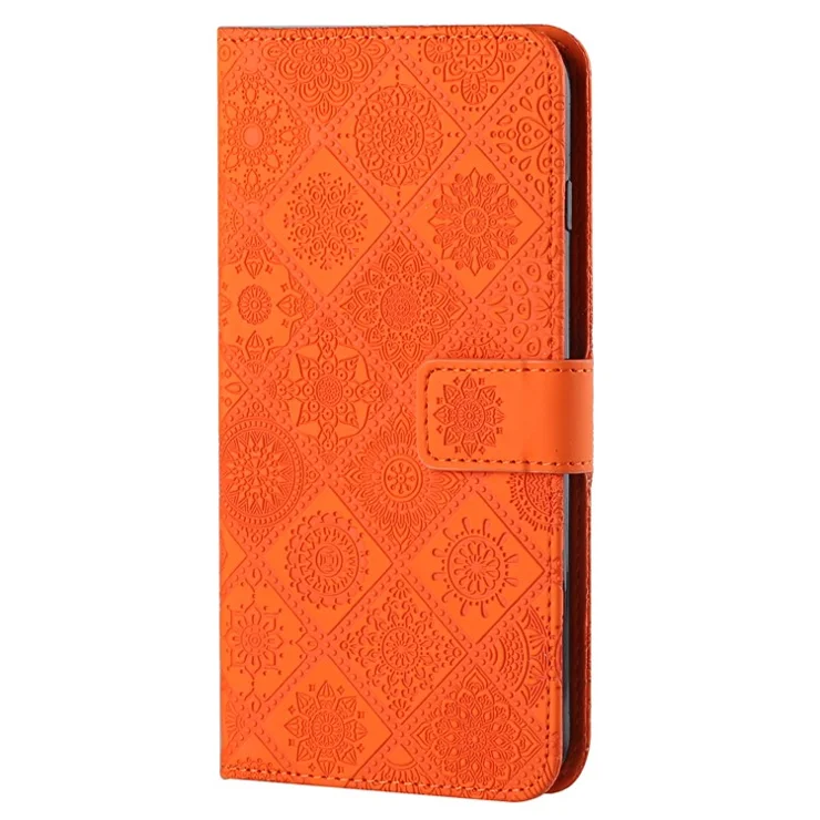 For Xiaomi Redmi Note 13 Pro 5G / Poco X6 5G Case Ethnic Style Imprinted Flower Pattern Leather Phone Cover - Orange