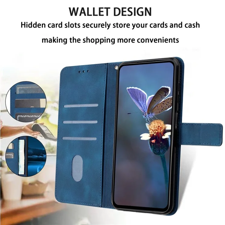 For Xiaomi Redmi 13C 4G / 5G / 13R 5G / Poco M6 5G / Poco C65 4G Case Triangle Imprinted Phone Leather Cover Wallet - Blue