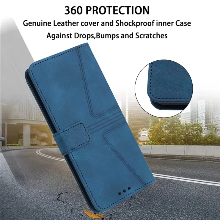 For Xiaomi Redmi 13C 4G / 5G / 13R 5G / Poco M6 5G / Poco C65 4G Case Triangle Imprinted Phone Leather Cover Wallet - Blue