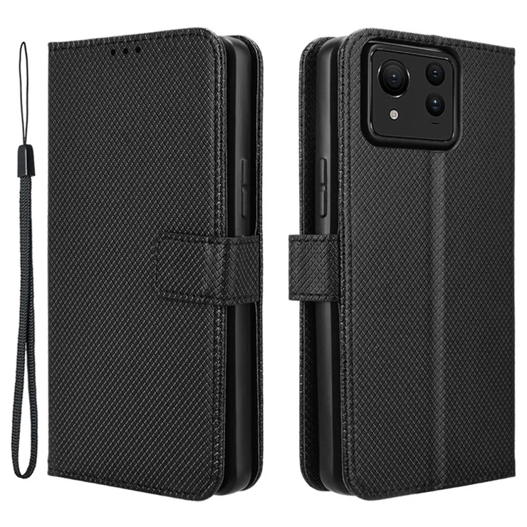 For Asus Zenfone 11 Ultra 5G Wallet Case Diamond Texture PU Leather Flip Phone Cover - Black