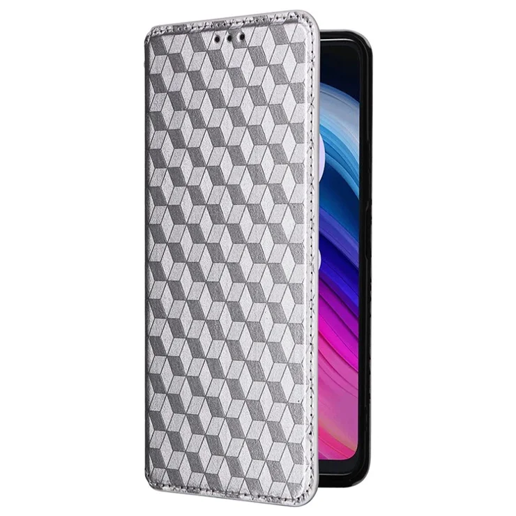 For TCL 505 T509K / T5094 Case Rhombus Pattern Leather Stand Folio Flip Phone Cover - Silver