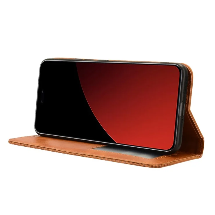 For Xiaomi Civi 4 Pro 5G / 14 Civi 5G PU Leather Phone Case Magnetic Stand Cover Retro Texture - Brown