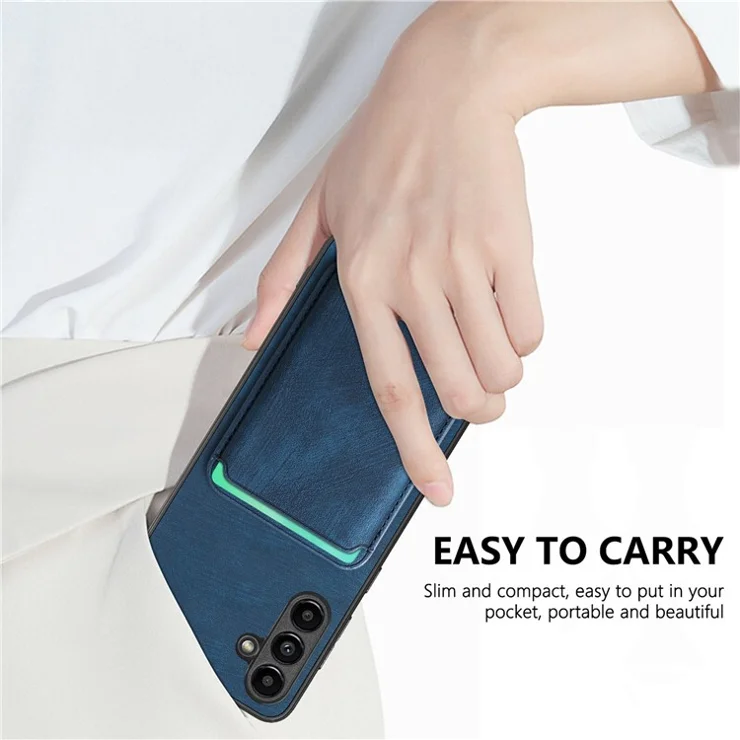 For Samsung Galaxy A55 5G Case Compatible with MagSafe Leather Back Cover with Detachable Card Holder - Blue