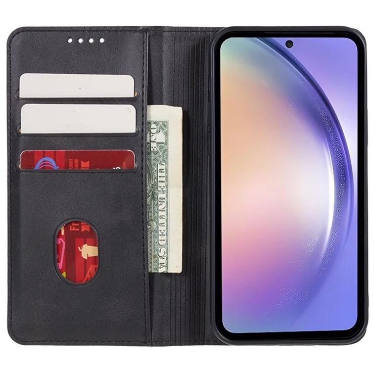 For Samsung Galaxy M55 5G / C55 5G / F55 5G Case Calf Texture PU Leather Wallet Business Phone Cover - Black
