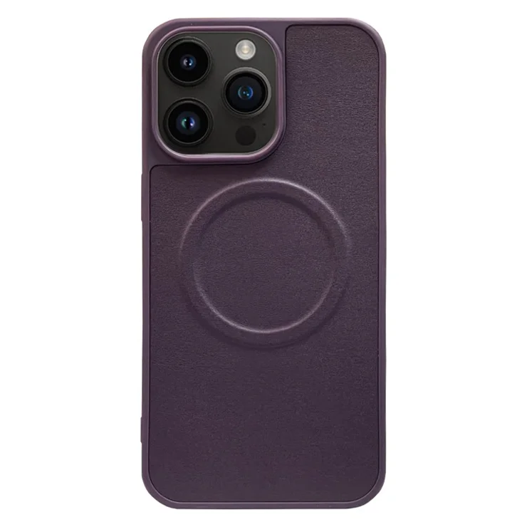 For iPhone 15 Pro Max Shockproof Case PU+TPU Slim Phone Cover Compatible with MagSafe - Purple