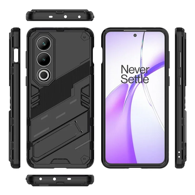 For OnePlus Ace 3V 5G PC+TPU Case Folding Kickstand Hybrid Phone Cover - Black