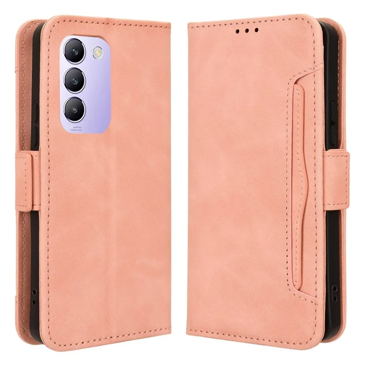 For vivo Y200e 5G / V40 SE 5G / Y100 5G (Indonesia) / V30 Lite 4G / T3 5G / Y100 4G / V30 SE 5G Case Stand Multiple Card Slots Leather Shell - Pink