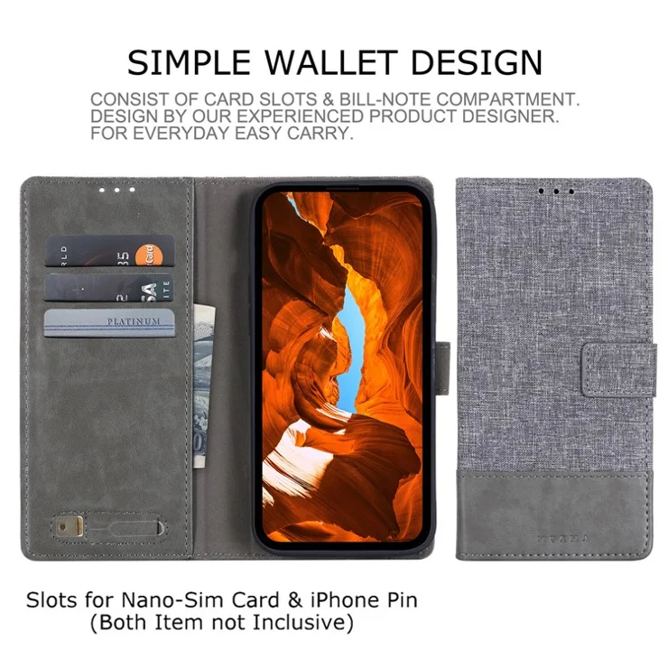 MUXMA MX102 For OnePlus 12 5G Case Magnetic Clasp Canvas+Leather+TPU Phone Wallet Cover - Grey