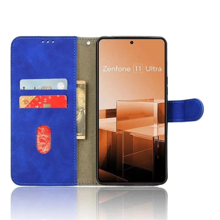For Asus Zenfone 11 Ultra 5G Case Skin-touch PU Leather Wallet Flip Phone Cover - Blue