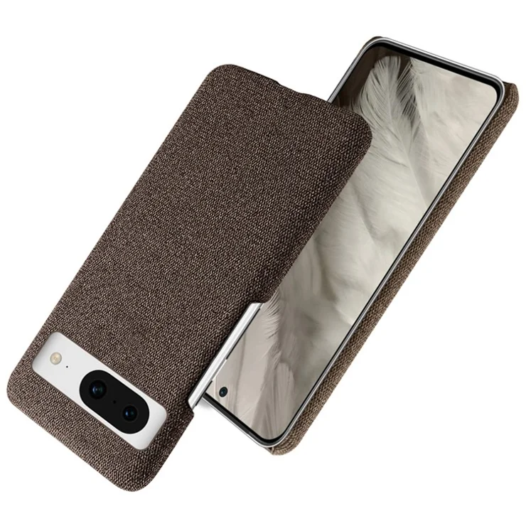 For Google Pixel 8 Case Solid Color Cloth Texture Hard PC Protective Phone Cover - Brown