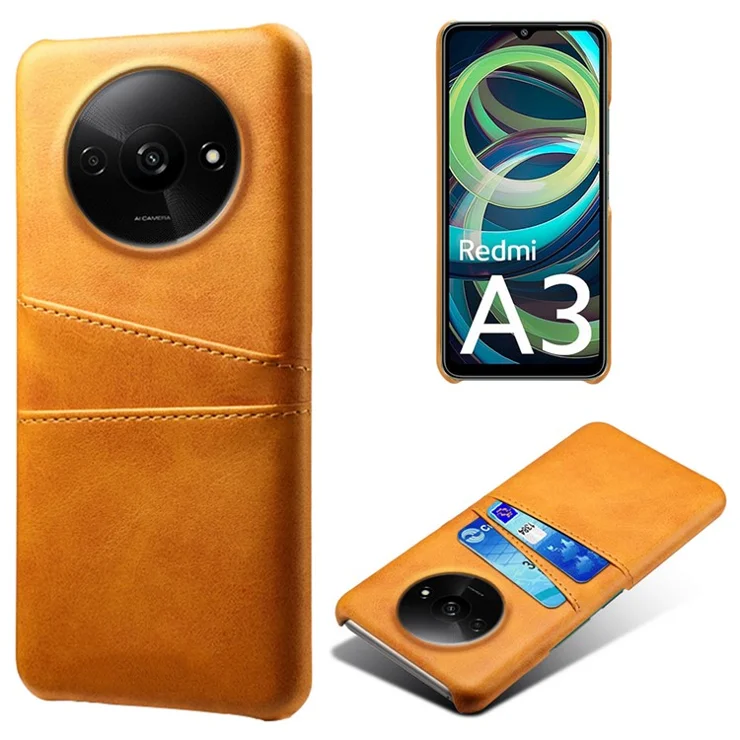 For Xiaomi Redmi A3 4G / Poco C61 4G Case Card Slots PU Leather Coated PC Hard Phone Cover - Orange