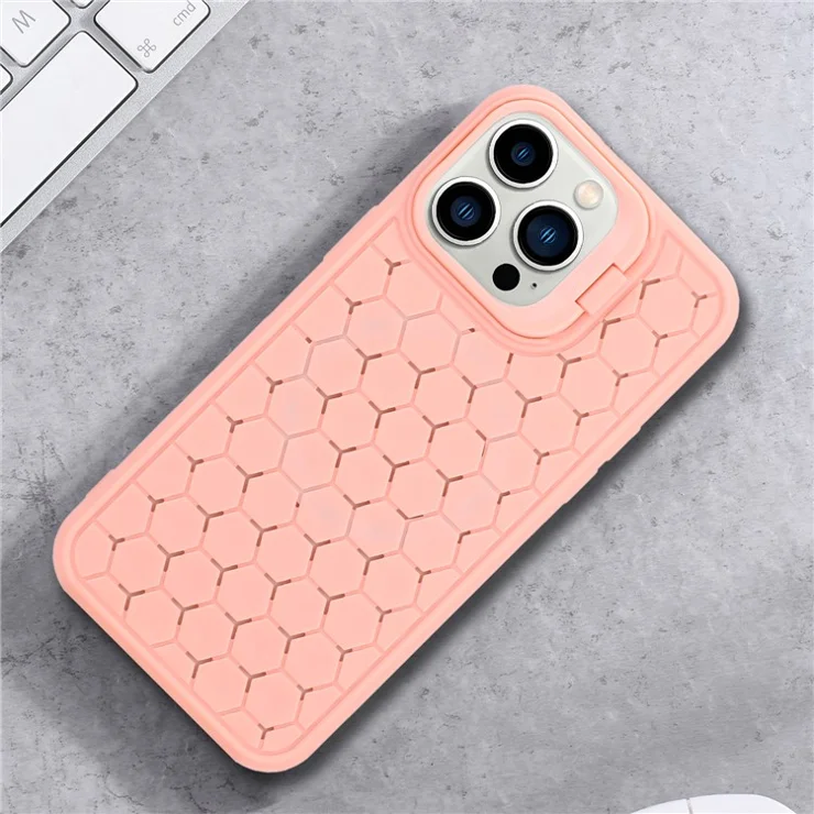 For iPhone 12 / 12 Pro Kickstand Case Breathable Cooling TPU Phone Cover - Pink