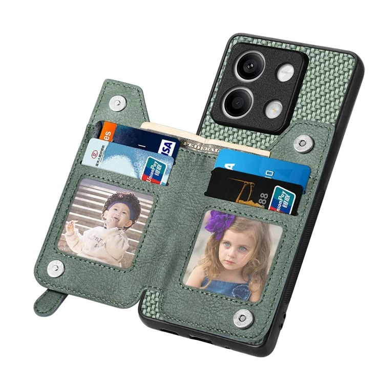 C1-04 For Xiaomi Redmi Note 13 5G Case Leather+PC+TPU Zipper Wallet Phone Cover - Green