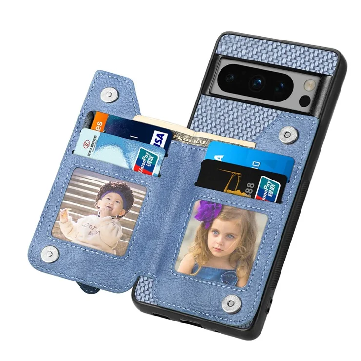 C1-04 For Google Pixel 8 Pro Phone Case Kickstand PU+PC+TPU Wallet Phone Cover - Blue