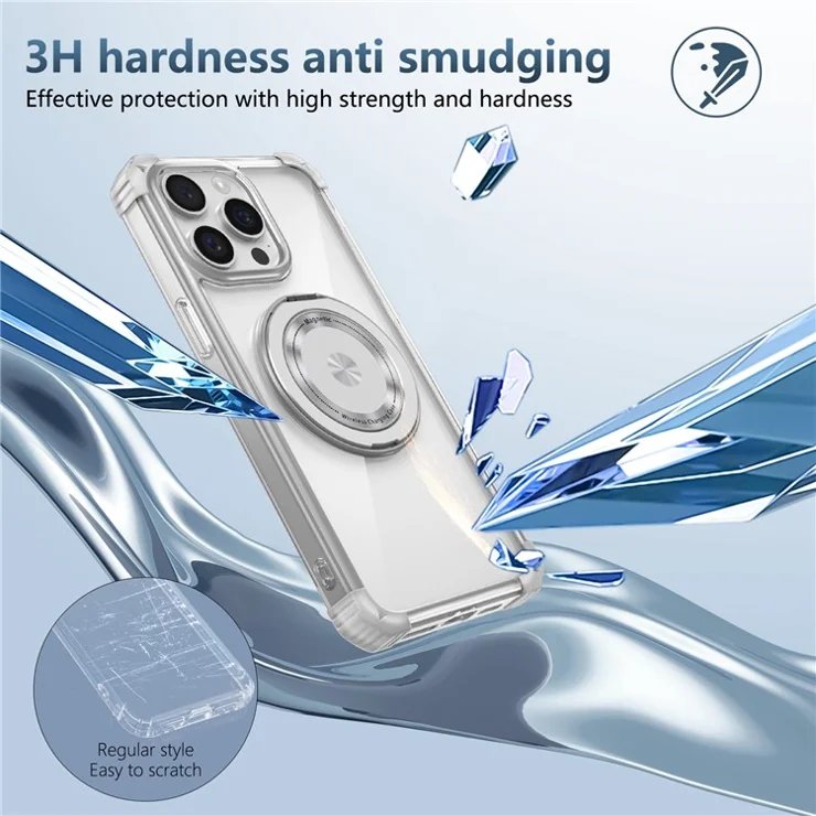 For iPhone 12 / 12 Pro Case Compatible with MagSafe Rotating Kickstand TPU+PC Phone Cover - Transparent