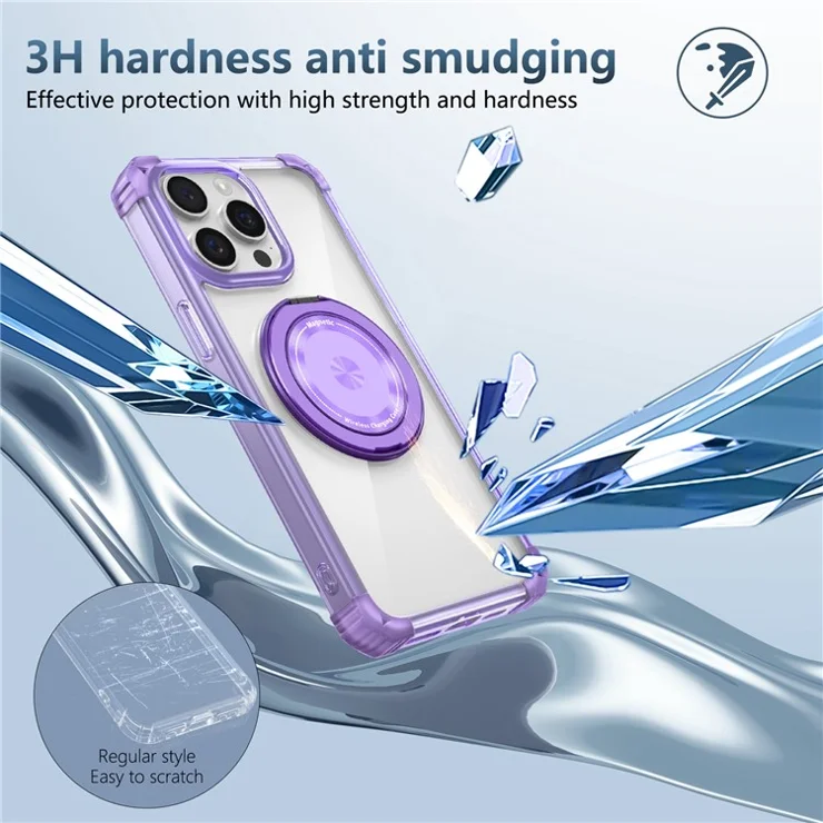 For iPhone 12 Pro Max Magnetic Case Anti-drop TPU+PC Kickstand Phone Cover - Transparent Purple