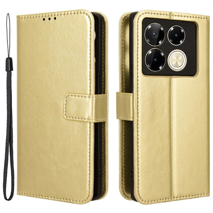 For Infinix Note 40 Pro 5G X6851 / Infinix Note 40 Pro+ X6851B Case PU Leather Crazy Horse Texture Phone Cover - Gold