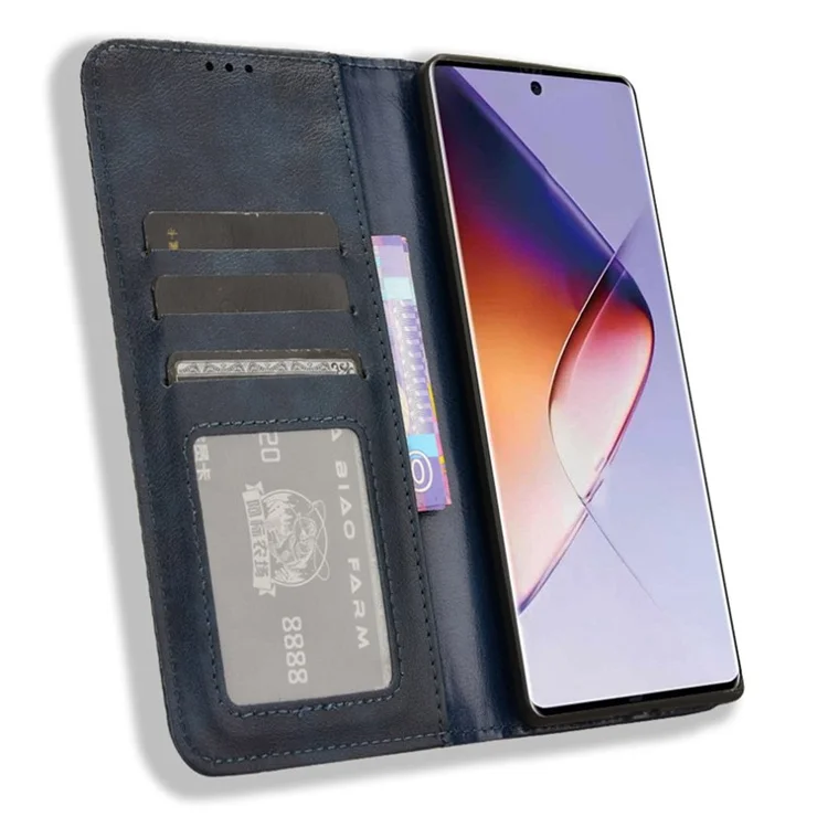 For Infinix Note 40 Pro 5G X6851 / Note 40 Pro+ X6851B Leather Case Wallet Retro Phone Cover - Blue