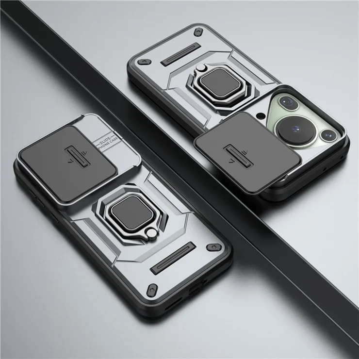 For Huawei Pura 70 Ultra Case Kickstand Shockproof Rugged PC+TPU Phone Cover Camera Protection - Grey