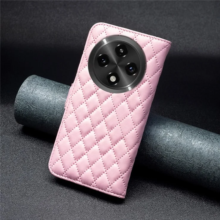 BINFEN COLOR BF Style-14 For Oppo A2 Pro 5G / A3 Pro (China) 5G Case Rhombus Grid Leather Wallet Phone Cover - Pink