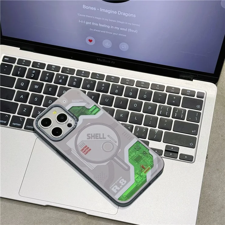 For iPhone 15 Pro Case Electronic Board Pattern PC+TPU Phone Cover Compatible with MagSafe - Grey
