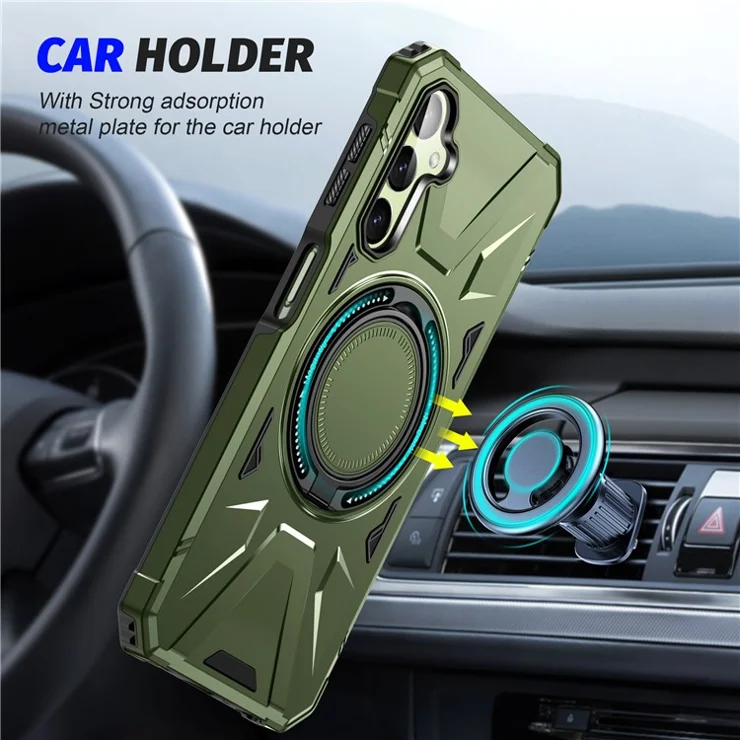 For Samsung Galaxy A55 5G Case Magnetic Ring Kickstand TPU+PC Phone Cover - Dark Green