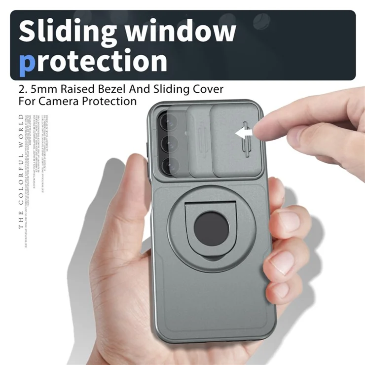 For Samsung Galaxy A05s 4G Case Built-in KickstandTPU+PC Phone Cover Slide Lens Protection - Grey