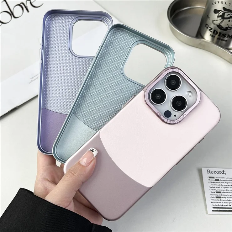For iPhone 14 Pro Max Slim Case Anti-Drop Nappa Texture PU+PC Phone Cover - Titanium Grey
