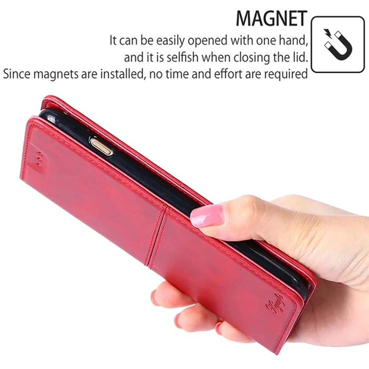 For Samsung Galaxy S24 Ultra Card Slots Phone Cover Cowhide Texture Phone Protective Case - Red