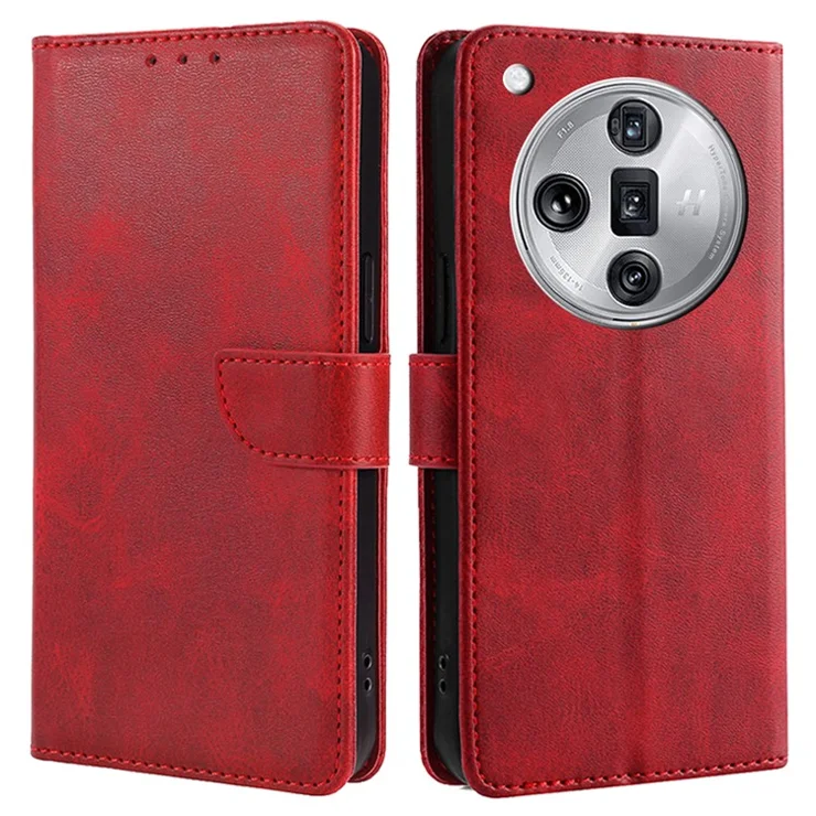 For Oppo Find X7 Ultra Case Calf Texture PU Leather Wallet Card Slots Flip Phone Cover - Red
