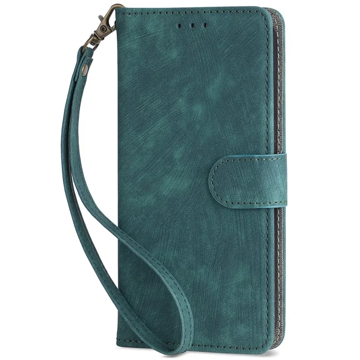 For Samsung Galaxy M55 5G / C55 5G / F55 5G Case RFID Blocking Folio Flip Leather Phone Wallet Cover with Hand Strap - Green