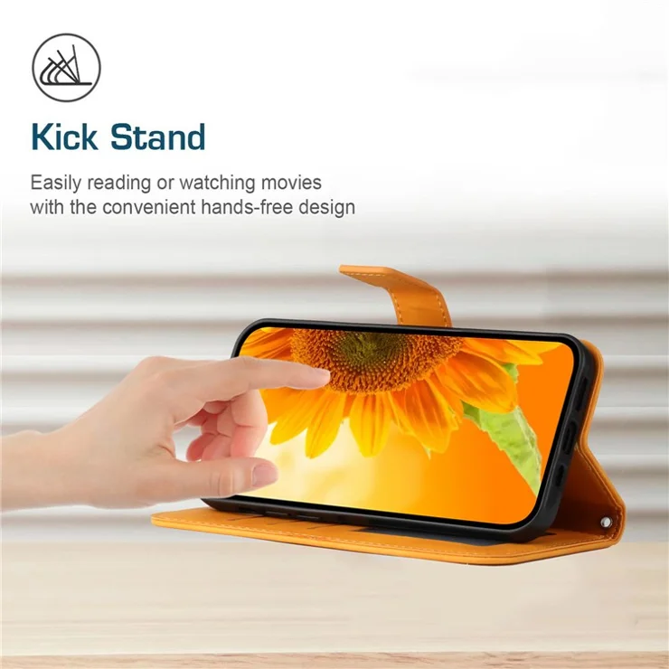 HT04 For Realme C65 4G Case Sunflower Leather Phone Cover with Wallet Stand - Yellow