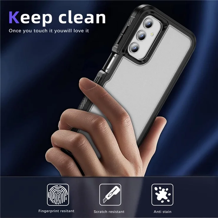 For Samsung Galaxy A34 5G Frosted Case Hybrid PC+TPU Drop-resistant Phone Cover - Black+Transparent