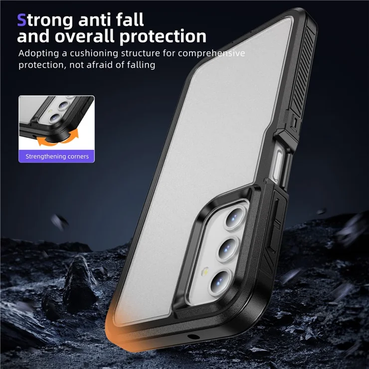 For Samsung Galaxy A34 5G Frosted Case Hybrid PC+TPU Drop-resistant Phone Cover - Black+Transparent