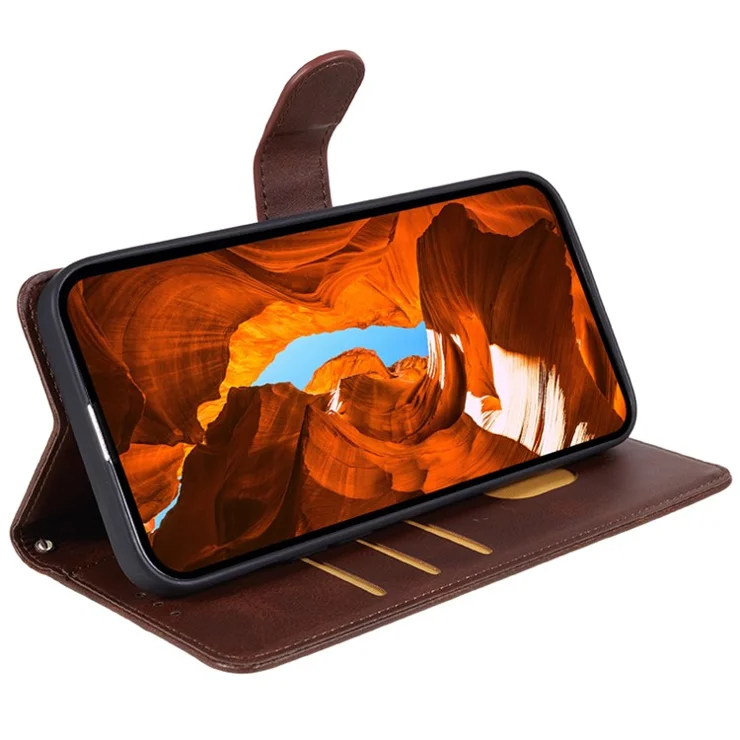 For Realme 12 Pro 5G / 12 Pro+ 5G Wallet Case Calf Texture Phone Leather Cover - Brown